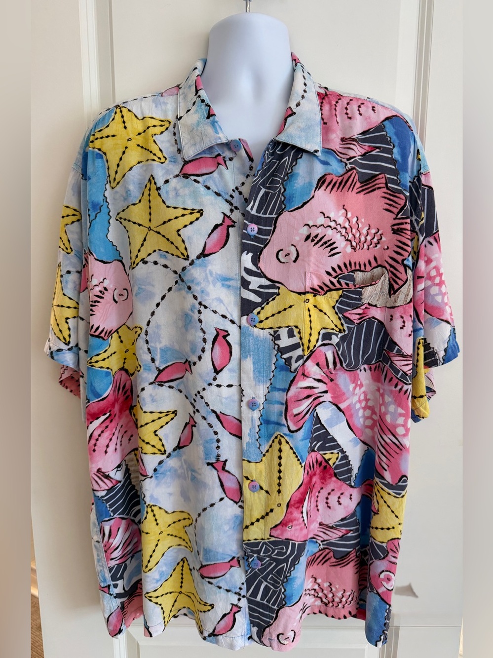 Jams World Men’s Hawaiian Aloha Short Sleeve Shirt, XXL, “Fishtastic”, Great Con